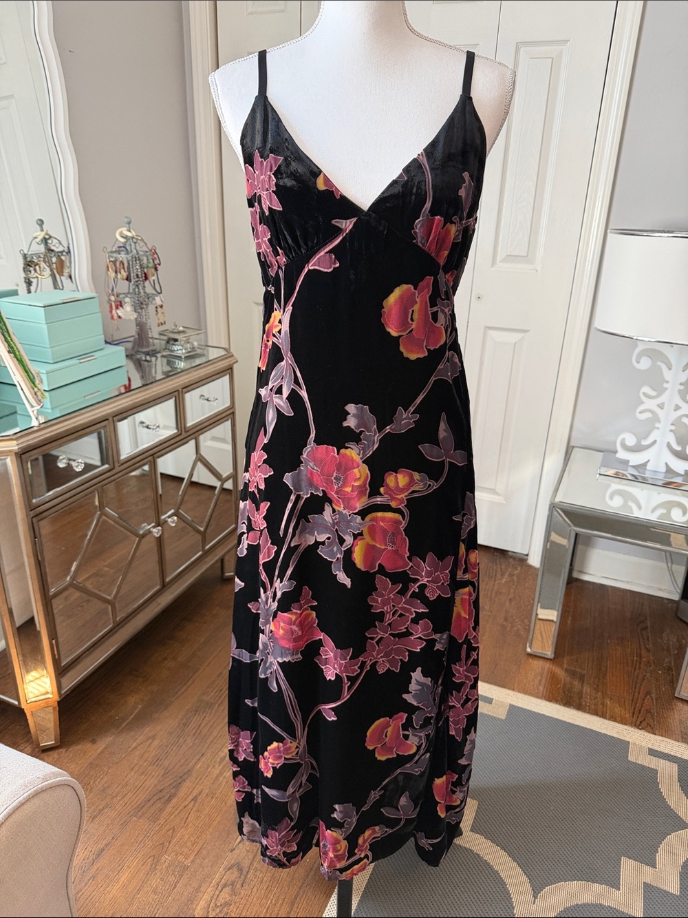 Rachel Zoe Floral Velvet Slip Dress - Black, Pink & Rust ❤️ 8 - Picture 1 of 8